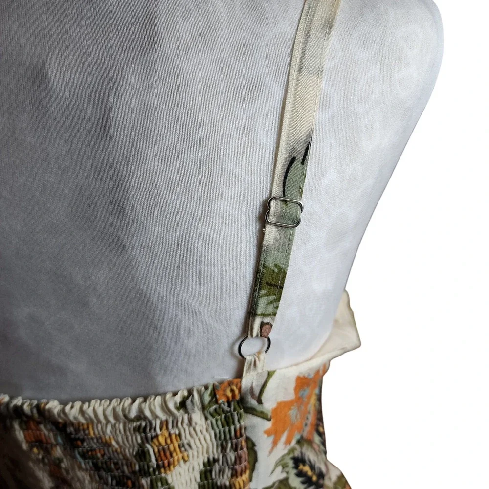 MSK Womens Floral Paisley Tiered Midi Dress Orange Green Smocked Back Large NWT